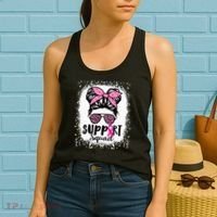 Messy Bun Glasses Pink Support Squad Breast Cancer Awareness Women's Tank Top thumb 2