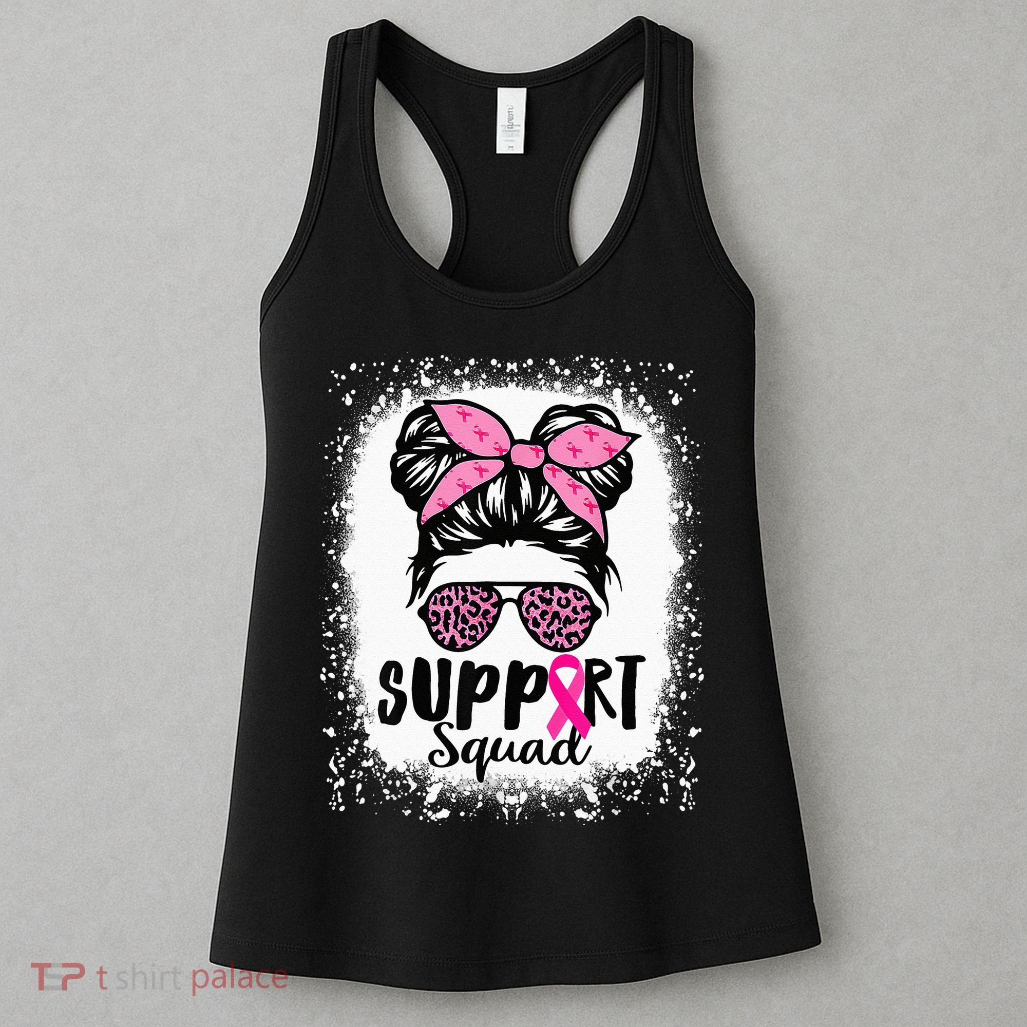Messy Bun Glasses Pink Support Squad Breast Cancer Awareness Women's Tank Top