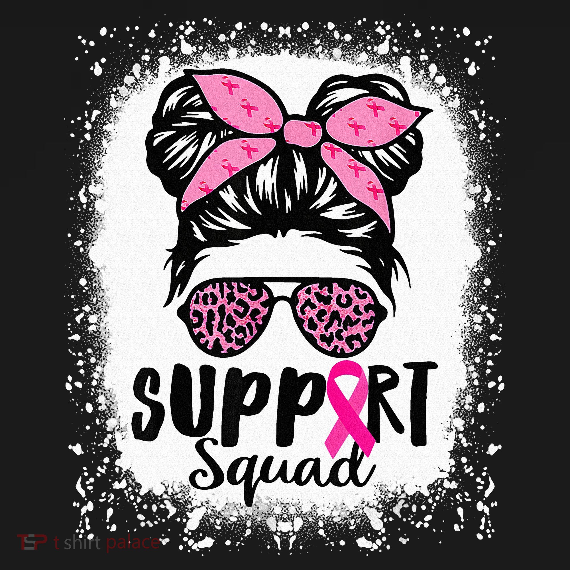 Messy Bun Glasses Pink Support Squad Breast Cancer Awareness Women's Tank Top