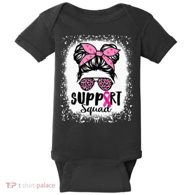 Messy Bun Glasses Pink Support Squad Breast Cancer Awareness Baby Bodysuit