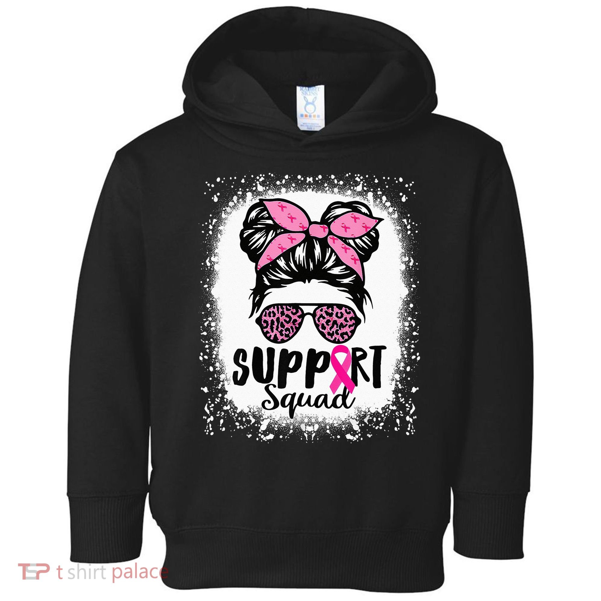 Messy Bun Glasses Pink Support Squad Breast Cancer Awareness Toddler Hoodie