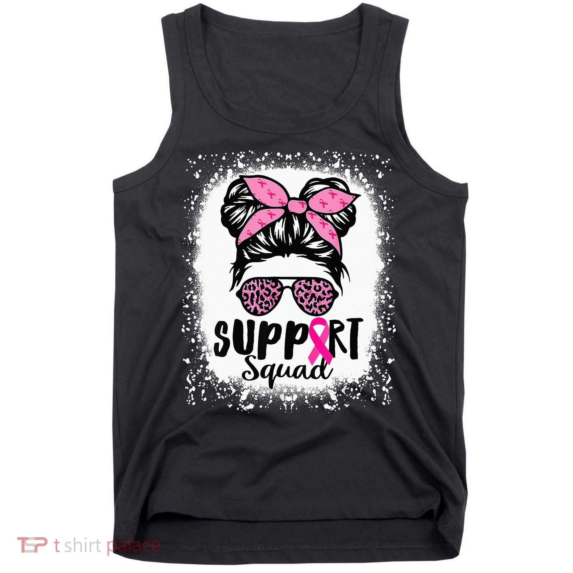 Messy Bun Glasses Pink Support Squad Breast Cancer Awareness Tank Top