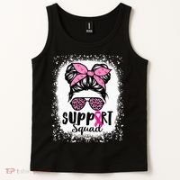Messy Bun Glasses Pink Support Squad Breast Cancer Awareness Tank Top thumb 2