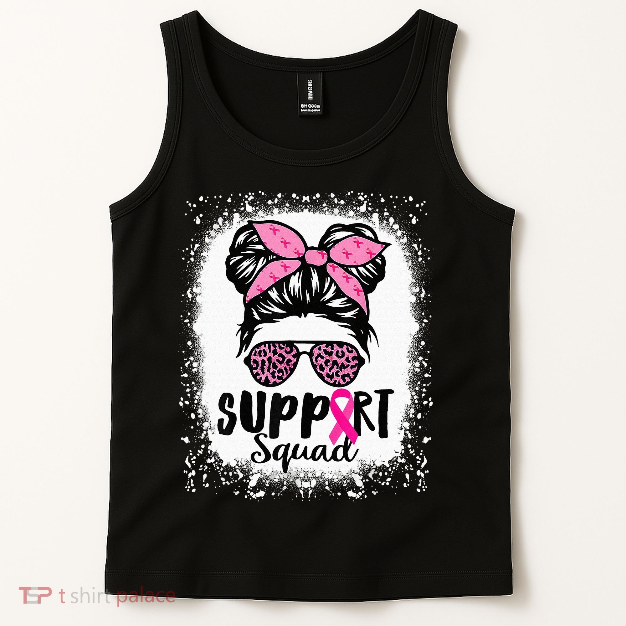 Messy Bun Glasses Pink Support Squad Breast Cancer Awareness Tank Top