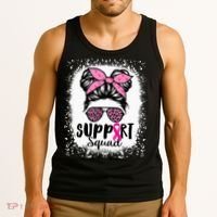 Messy Bun Glasses Pink Support Squad Breast Cancer Awareness Tank Top thumb 3