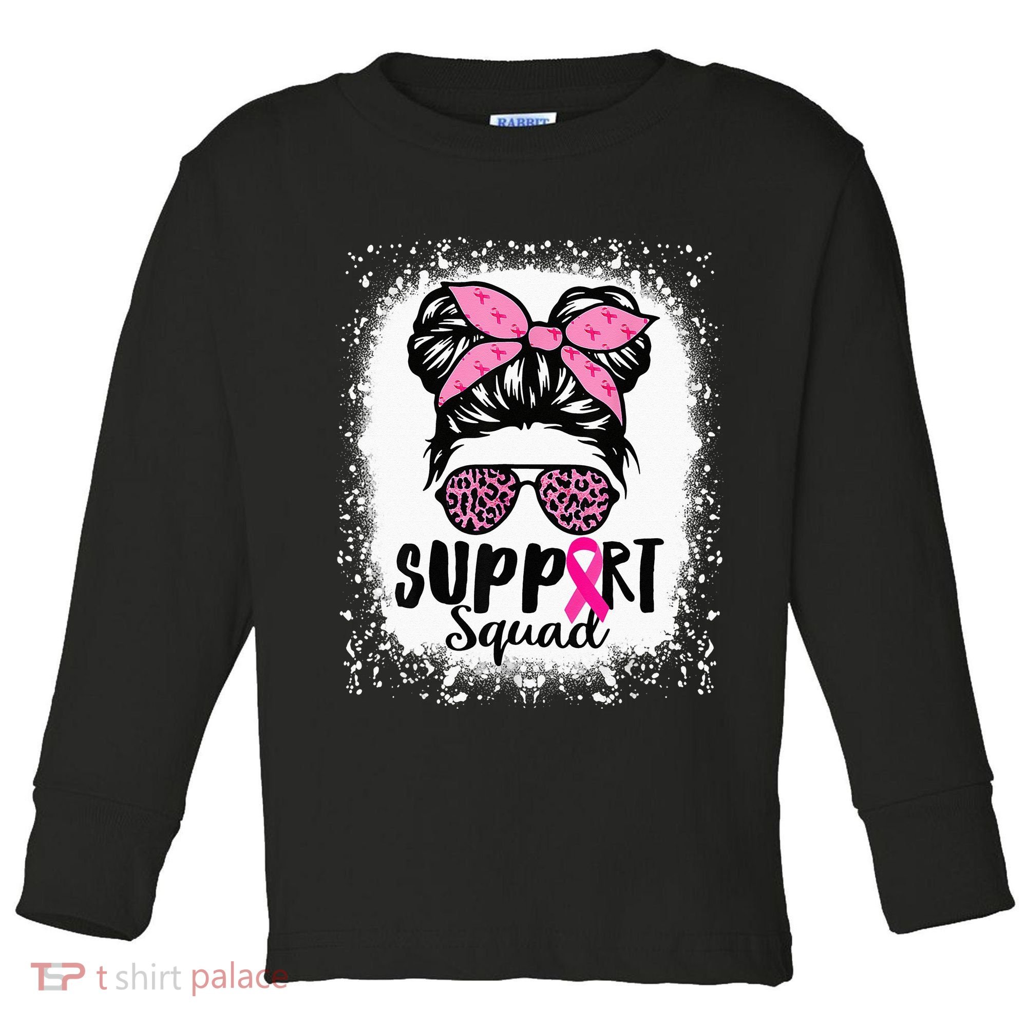 Messy Bun Glasses Pink Support Squad Breast Cancer Awareness Toddler Long Sleeve Shirt