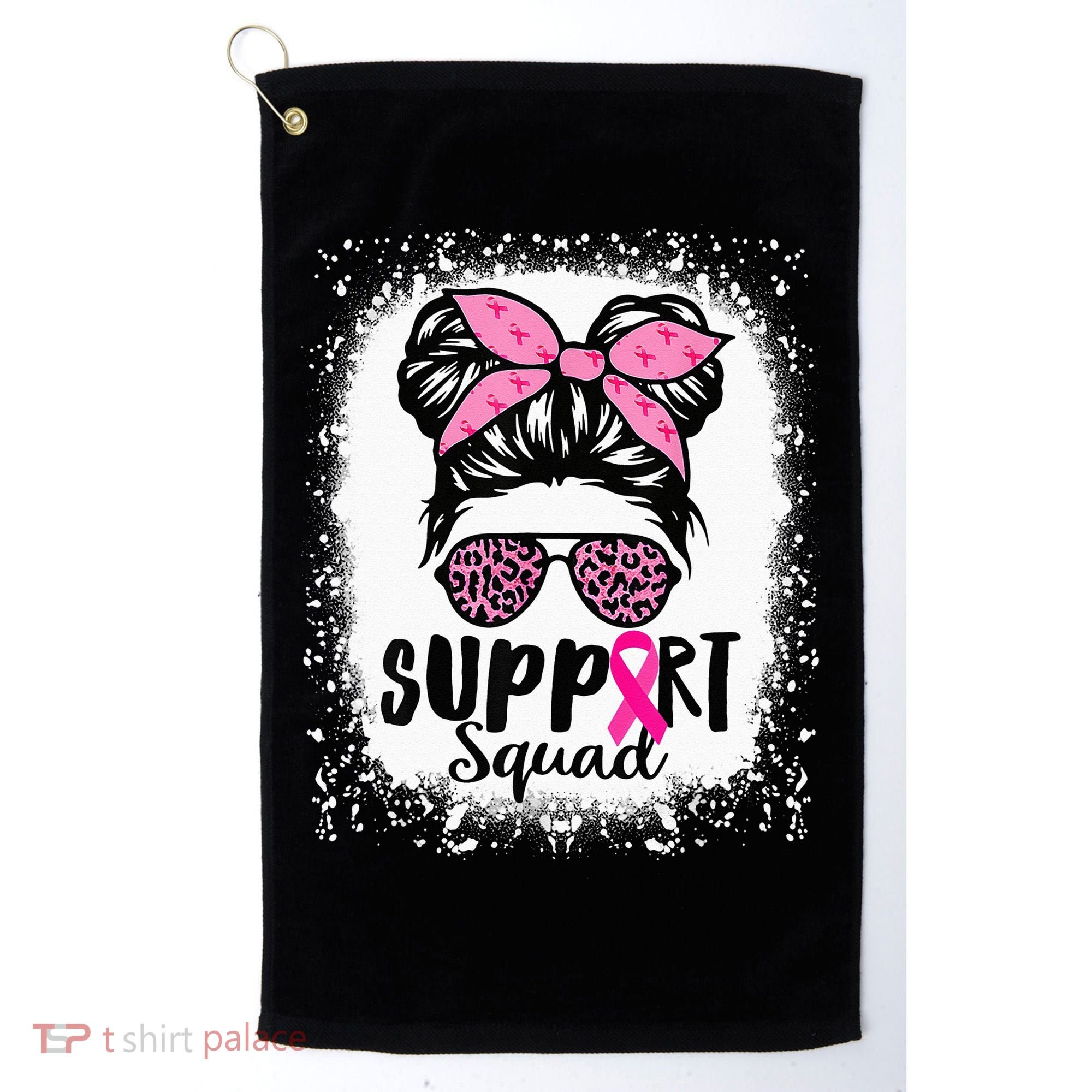 Messy Bun Glasses Pink Support Squad Breast Cancer Awareness Golf Towel