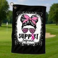 Messy Bun Glasses Pink Support Squad Breast Cancer Awareness Golf Towel thumb 1