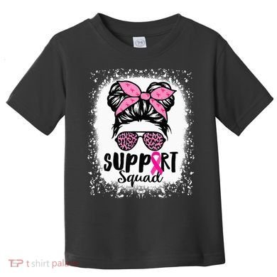 Messy Bun Glasses Pink Support Squad Breast Cancer Awareness Toddler T-Shirt