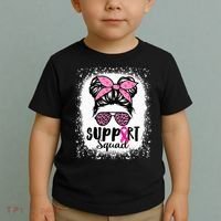 Messy Bun Glasses Pink Support Squad Breast Cancer Awareness Toddler T-Shirt thumb 2