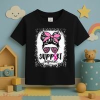 Messy Bun Glasses Pink Support Squad Breast Cancer Awareness Toddler T-Shirt thumb 3