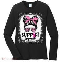 Messy Bun Glasses Pink Support Squad Breast Cancer Awareness Women's Long Sleeve Shirt thumb 0