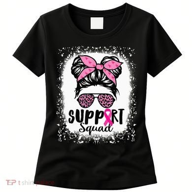 Messy Bun Glasses Pink Support Squad Breast Cancer Awareness Women's T-Shirt