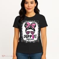 Messy Bun Glasses Pink Support Squad Breast Cancer Awareness Women's T-Shirt thumb 4