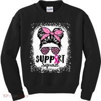 Messy Bun Glasses Pink Support Squad Breast Cancer Awareness Kids Sweatshirt thumb 0