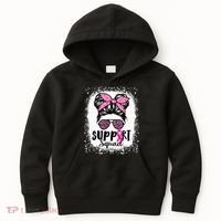 Messy Bun Glasses Pink Support Squad Breast Cancer Awareness Kids Hoodie thumb 0