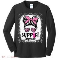 Messy Bun Glasses Pink Support Squad Breast Cancer Awareness Kids Long Sleeve Shirt thumb 0