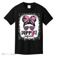 Messy Bun Glasses Pink Support Squad Breast Cancer Awareness Kids T-Shirt thumb 0