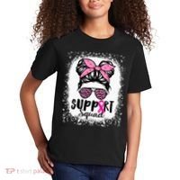 Messy Bun Glasses Pink Support Squad Breast Cancer Awareness Kids T-Shirt thumb 2