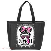 Messy Bun Glasses Pink Support Squad Breast Cancer Awareness Tote Bag thumb 0