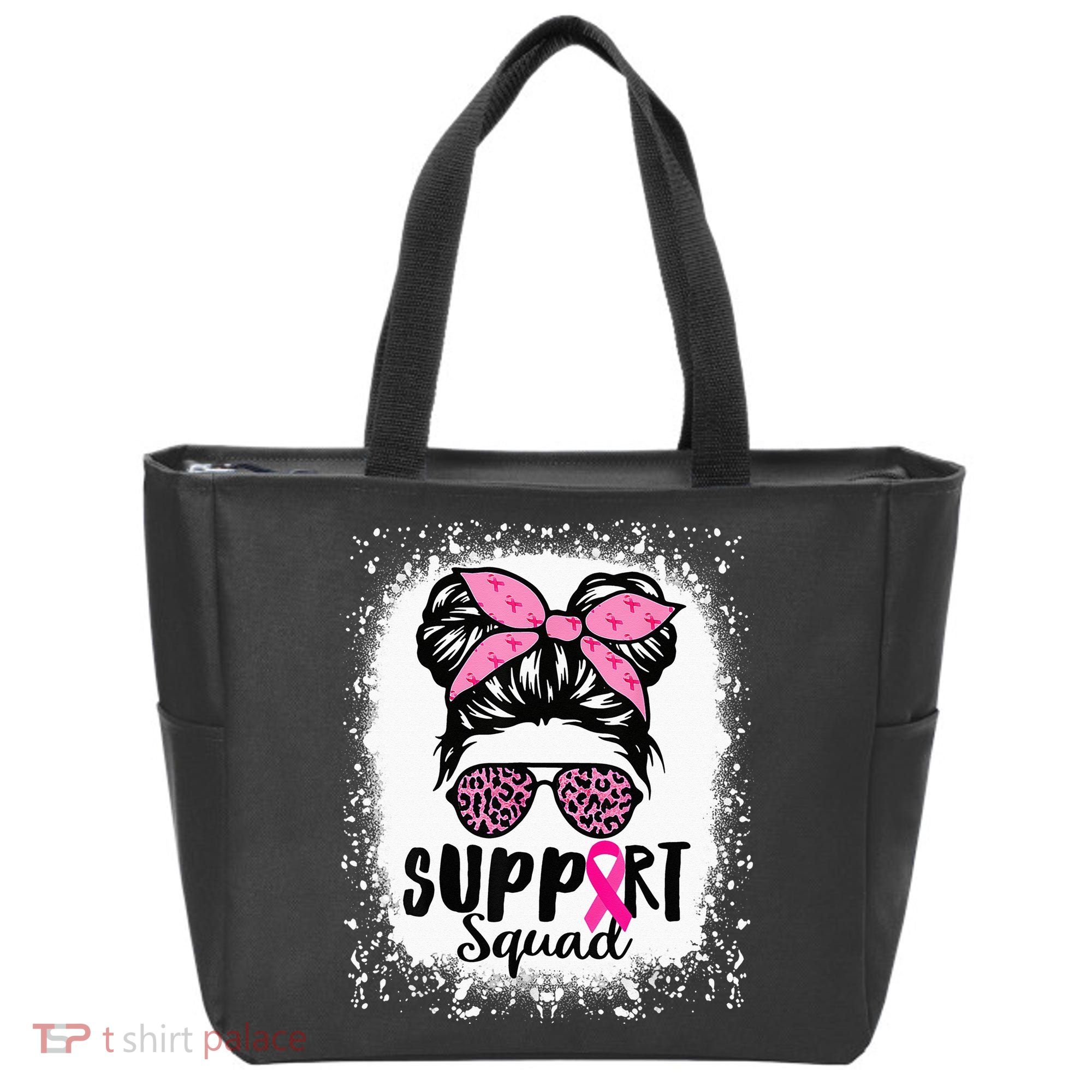 Messy Bun Glasses Pink Support Squad Breast Cancer Awareness Tote Bag