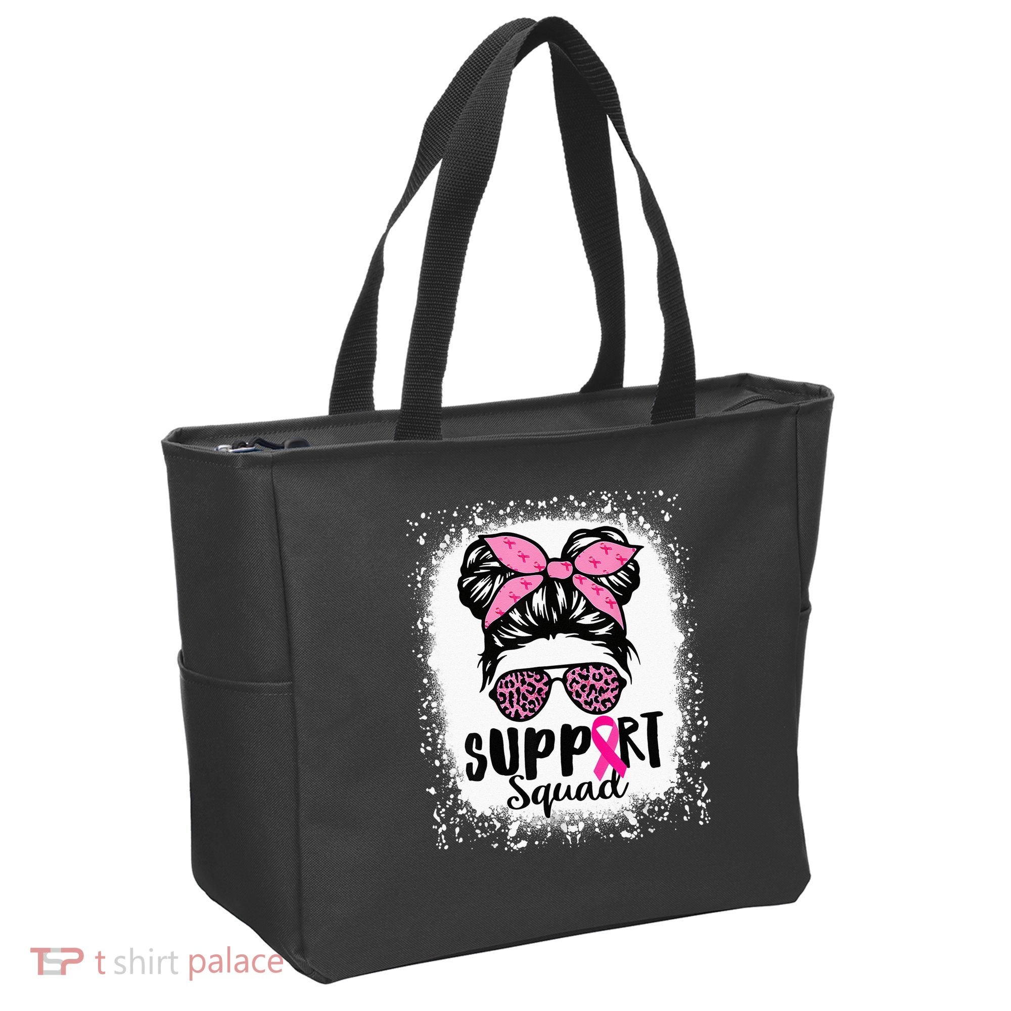 Messy Bun Glasses Pink Support Squad Breast Cancer Awareness Tote Bag