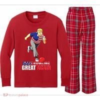 Make Bowling Great Again Funny Trump Bowling Gift Kids Long Sleeve Plaid Pajama Set thumb 0