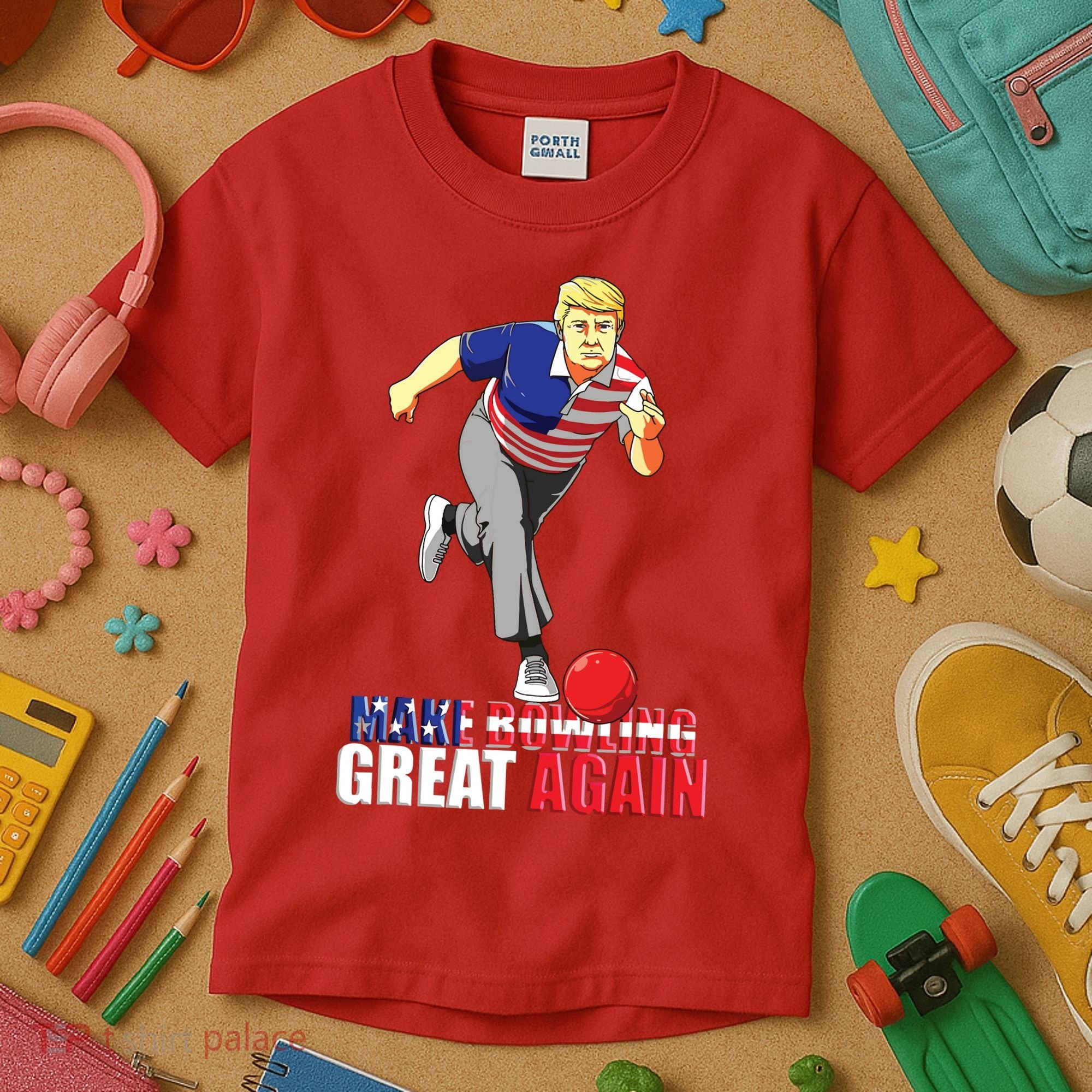 Make Bowling Great Again Funny Trump Bowling Gift Kids T-Shirt