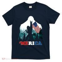Merica Bigfoot Holding American Flag Usa 4th Of July Bigfoot T-Shirt thumb 0