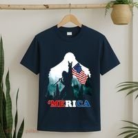 Merica Bigfoot Holding American Flag Usa 4th Of July Bigfoot T-Shirt thumb 2