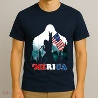 Merica Bigfoot Holding American Flag Usa 4th Of July Bigfoot T-Shirt thumb 3