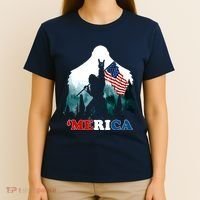 Merica Bigfoot Holding American Flag Usa 4th Of July Bigfoot T-Shirt thumb 4