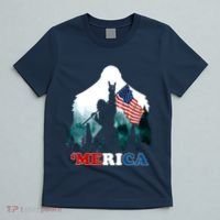 Merica Bigfoot Holding American Flag Usa 4th Of July Bigfoot T-Shirt thumb 5