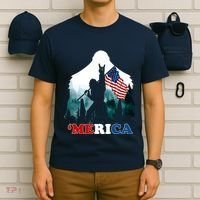 Merica Bigfoot Holding American Flag Usa 4th Of July Bigfoot T-Shirt thumb 6