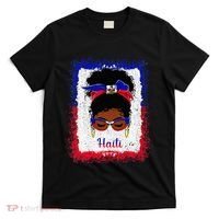 Messy Bun Haitian Haiti Flag Woman Girl T-Shirt thumb 0
