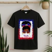 Messy Bun Haitian Haiti Flag Woman Girl T-Shirt thumb 2