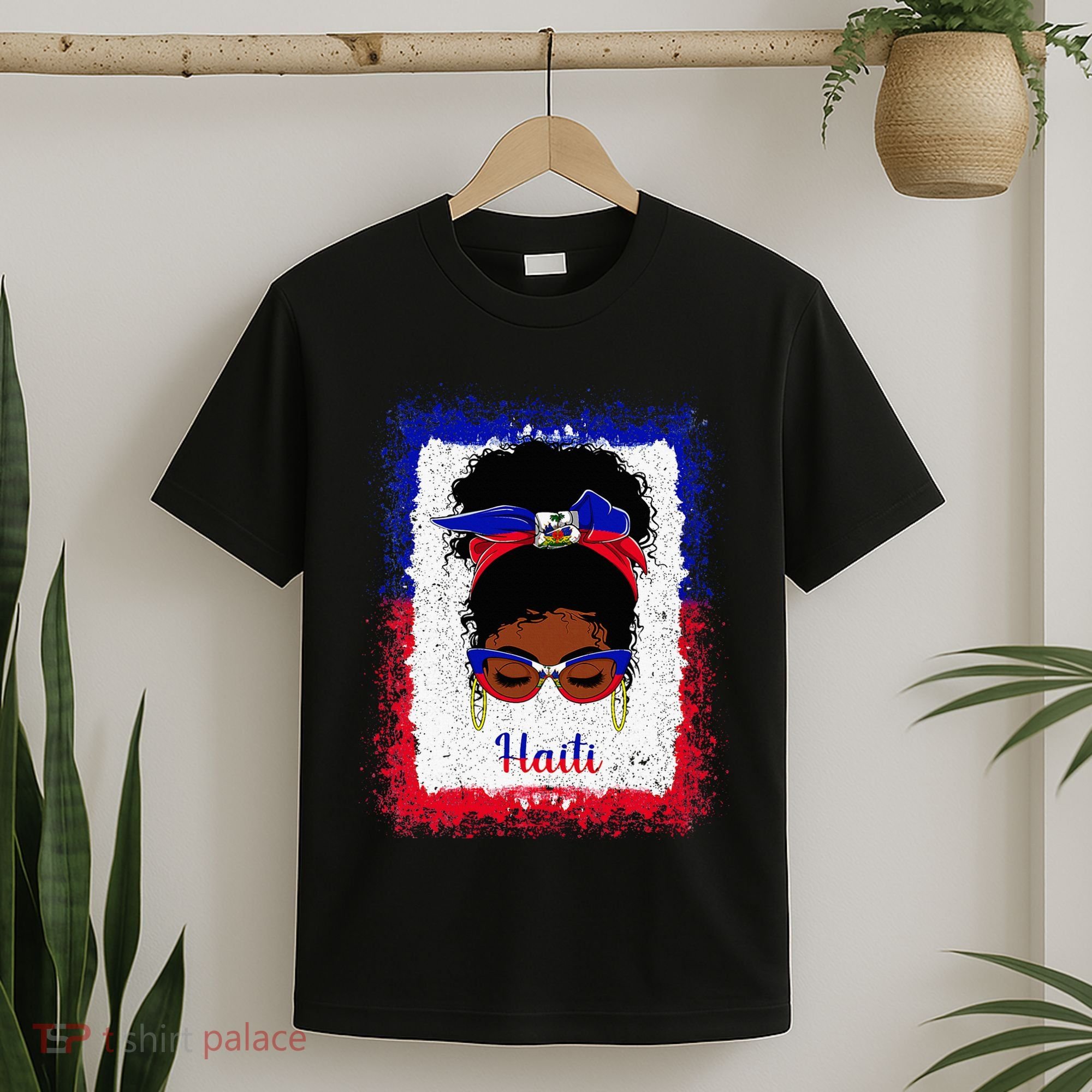 Messy Bun Haitian Haiti Flag Woman Girl T-Shirt