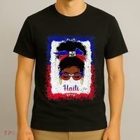 Messy Bun Haitian Haiti Flag Woman Girl T-Shirt thumb 3