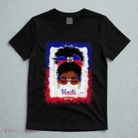 Messy Bun Haitian Haiti Flag Woman Girl T-Shirt thumb 5