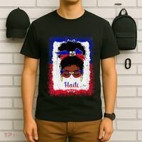 Messy Bun Haitian Haiti Flag Woman Girl T-Shirt thumb 6
