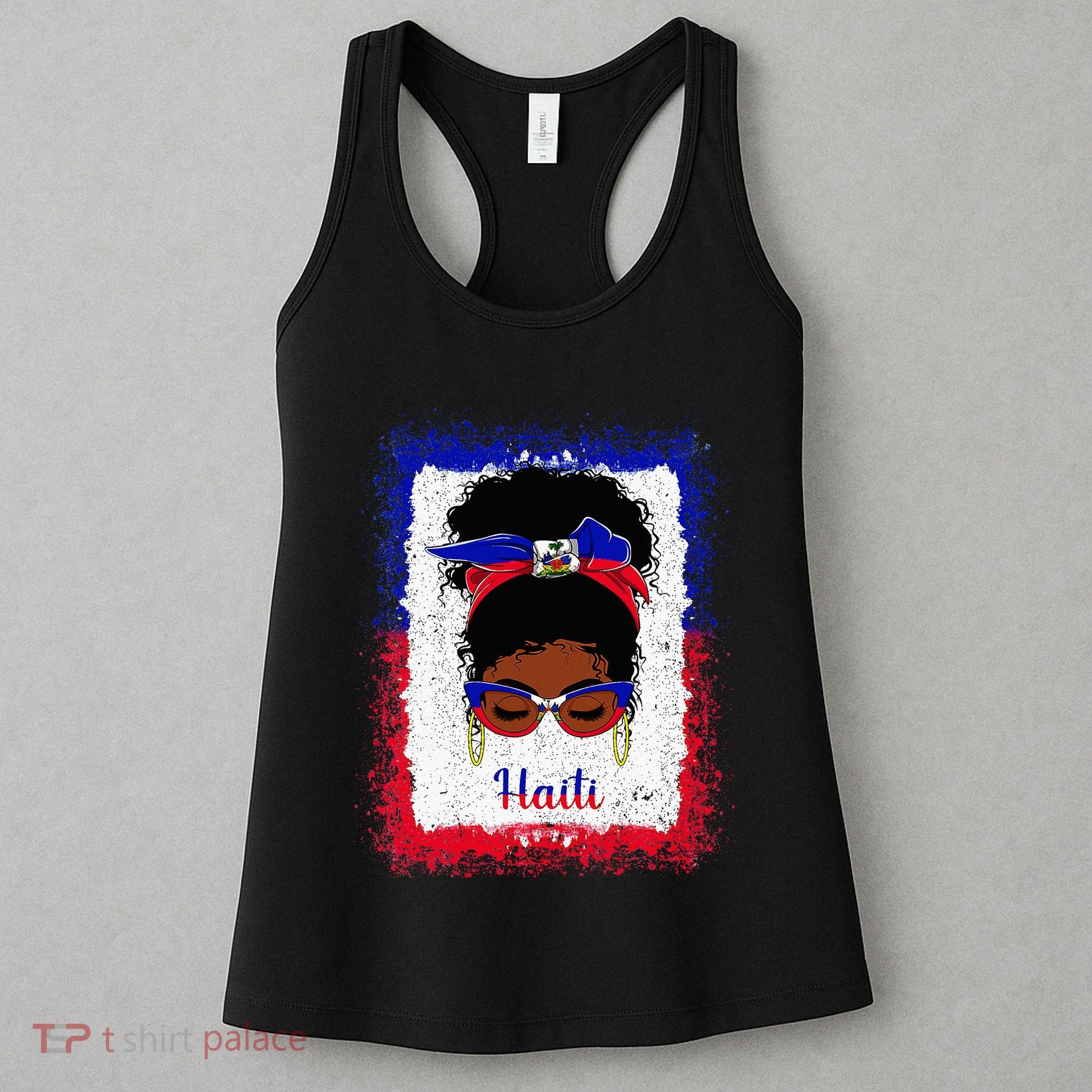 Messy Bun Haitian Haiti Flag Woman Girl Women's Tank Top