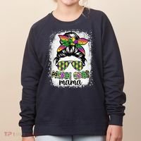 Messy Bun Hair Glasses New Orleans Carnival Mardi Gras Mama Women's Sweatshirt thumb 0
