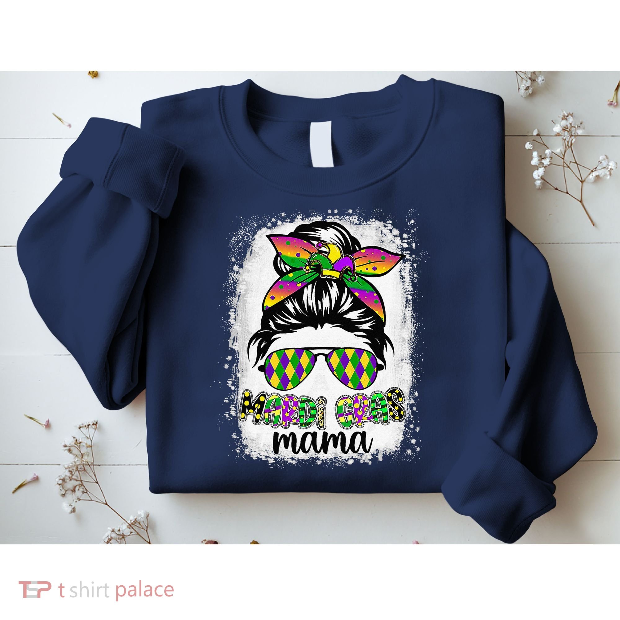 Messy Bun Hair Glasses New Orleans Carnival Mardi Gras Mama Sweatshirt