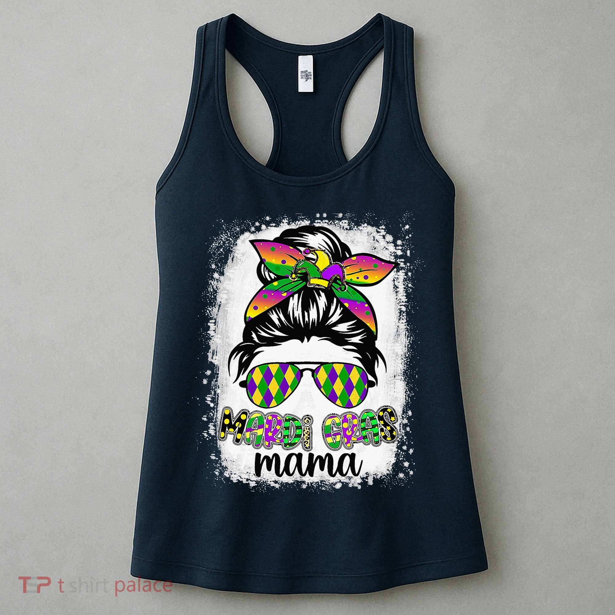 Messy Bun Hair Glasses New Orleans Carnival Mardi Gras Mama Women's Tank Top