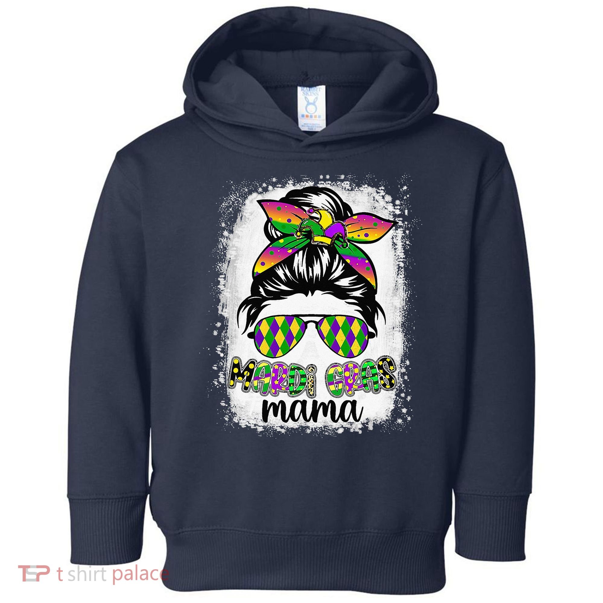 Messy Bun Hair Glasses New Orleans Carnival Mardi Gras Mama Toddler Hoodie