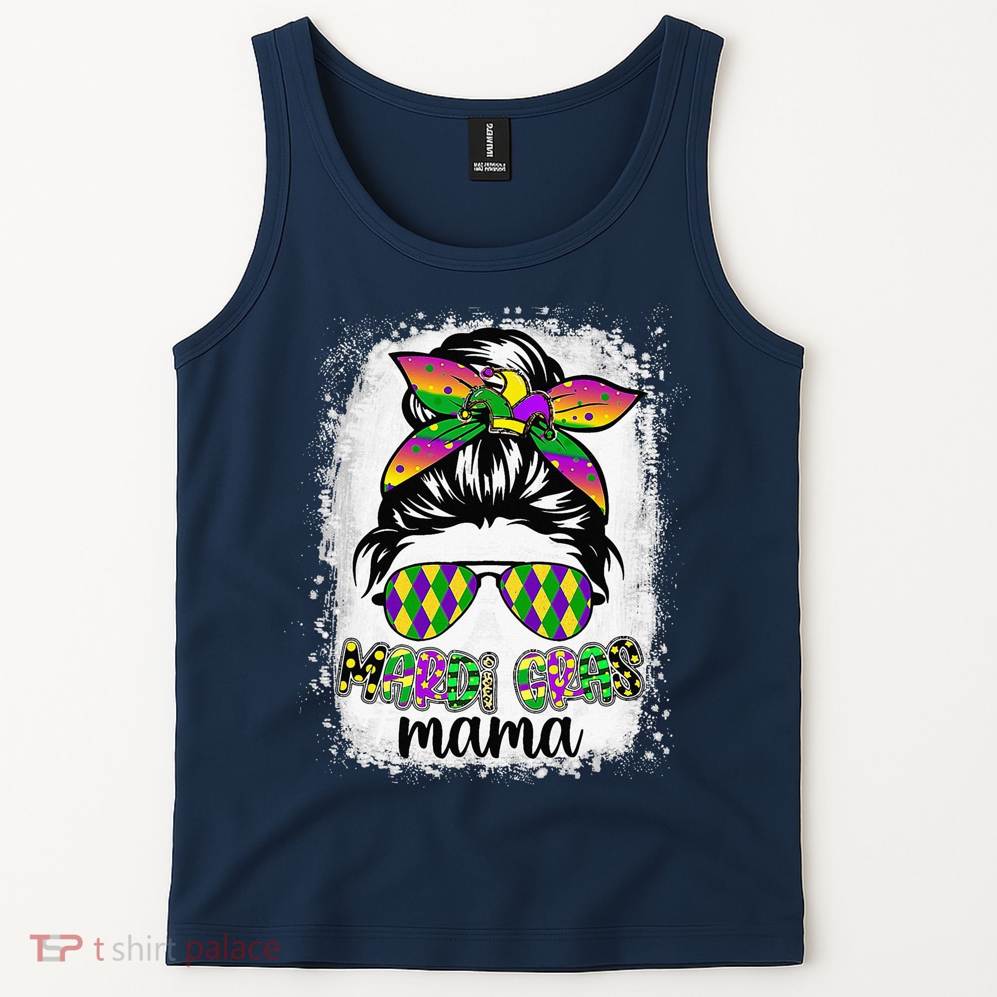 Messy Bun Hair Glasses New Orleans Carnival Mardi Gras Mama Tank Top