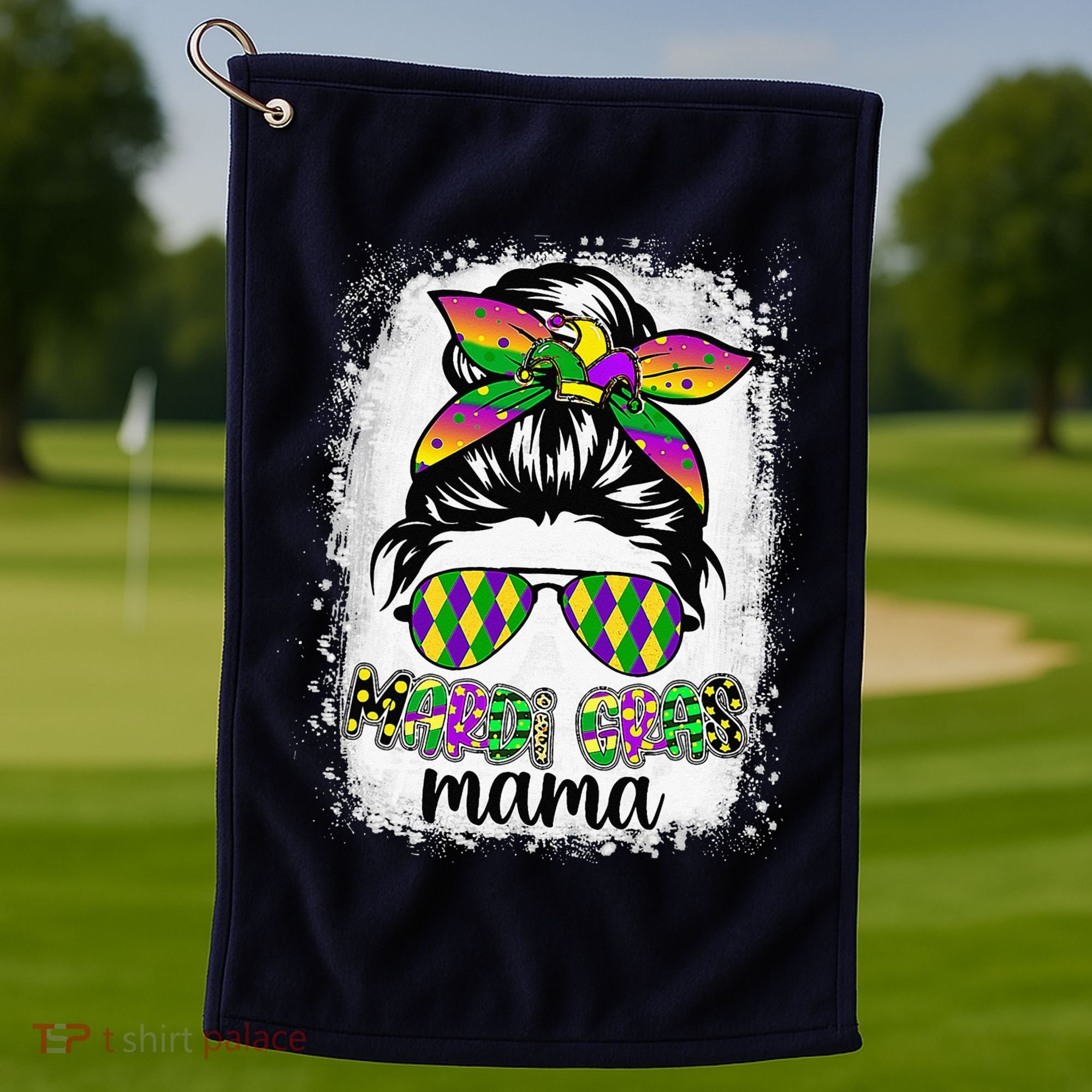 Messy Bun Hair Glasses New Orleans Carnival Mardi Gras Mama Golf Towel