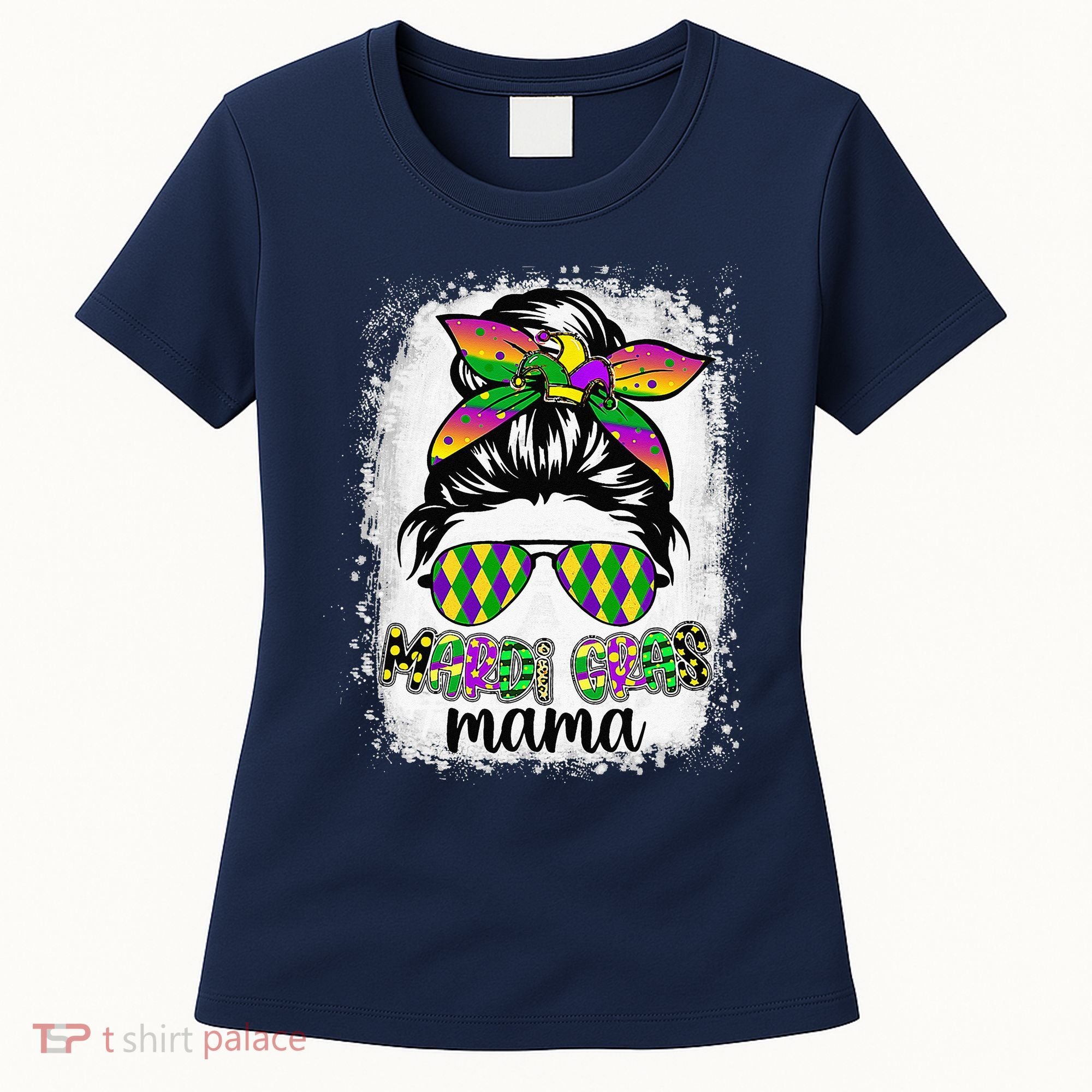 Messy Bun Hair Glasses New Orleans Carnival Mardi Gras Mama Women's T-Shirt