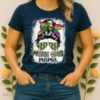 Messy Bun Hair Glasses New Orleans Carnival Mardi Gras Mama Women's T-Shirt thumb 2
