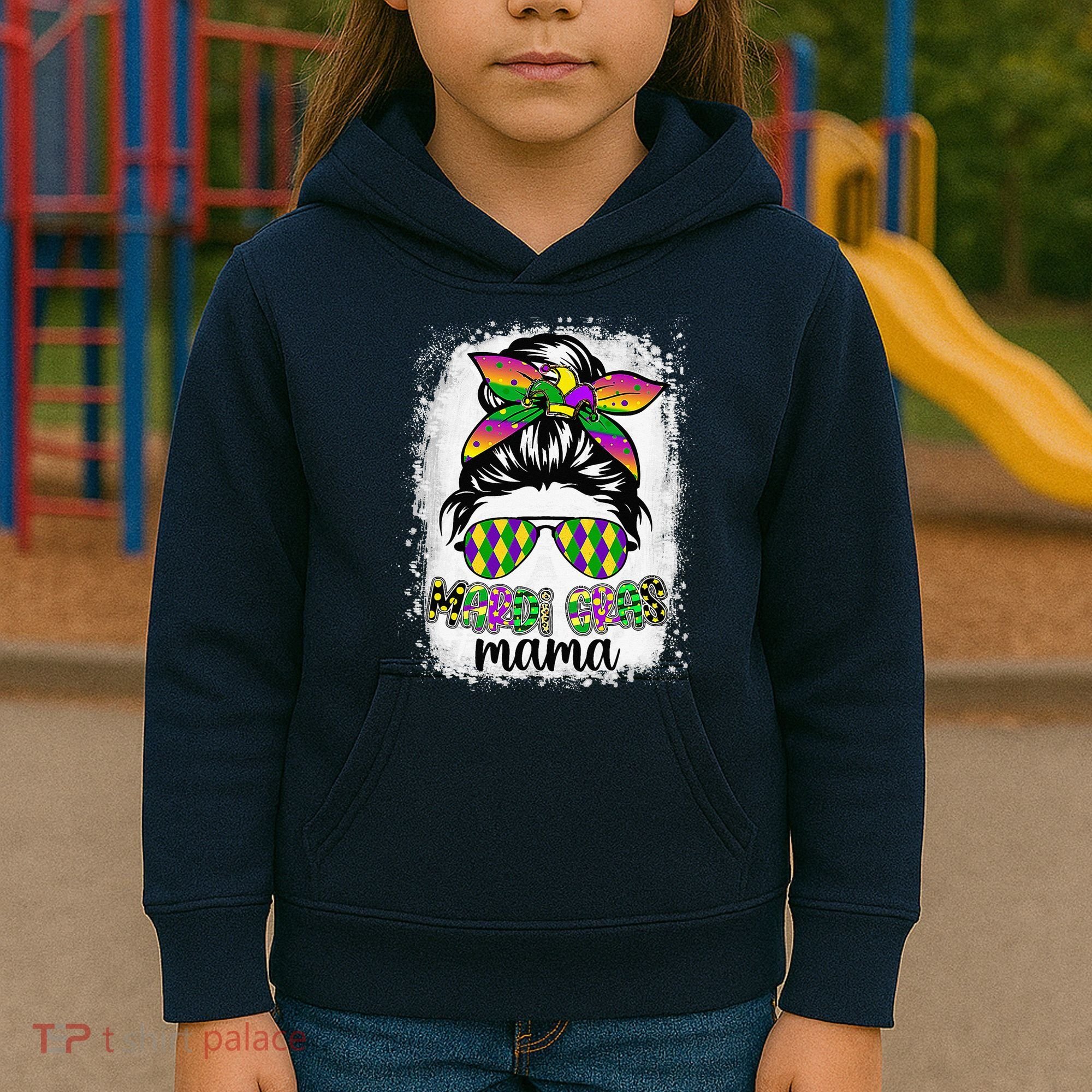 Messy Bun Hair Glasses New Orleans Carnival Mardi Gras Mama Kids Hoodie
